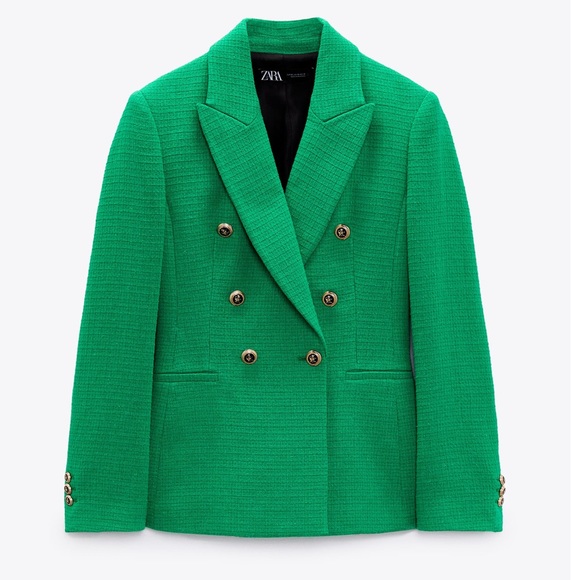 ZARA Balmain Style Textured Blazer Gold Buttons XS Green Blogger’s Favorite - Picture 5 of 7